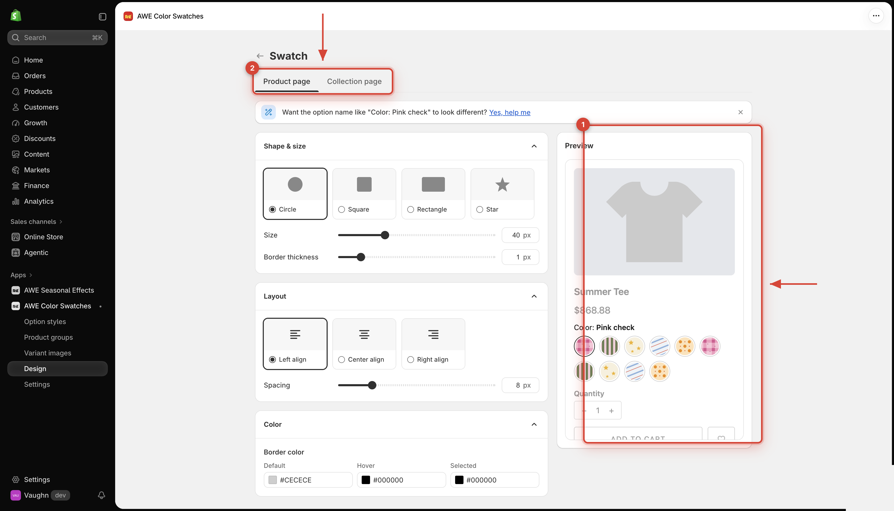 Live preview of the Swatch design