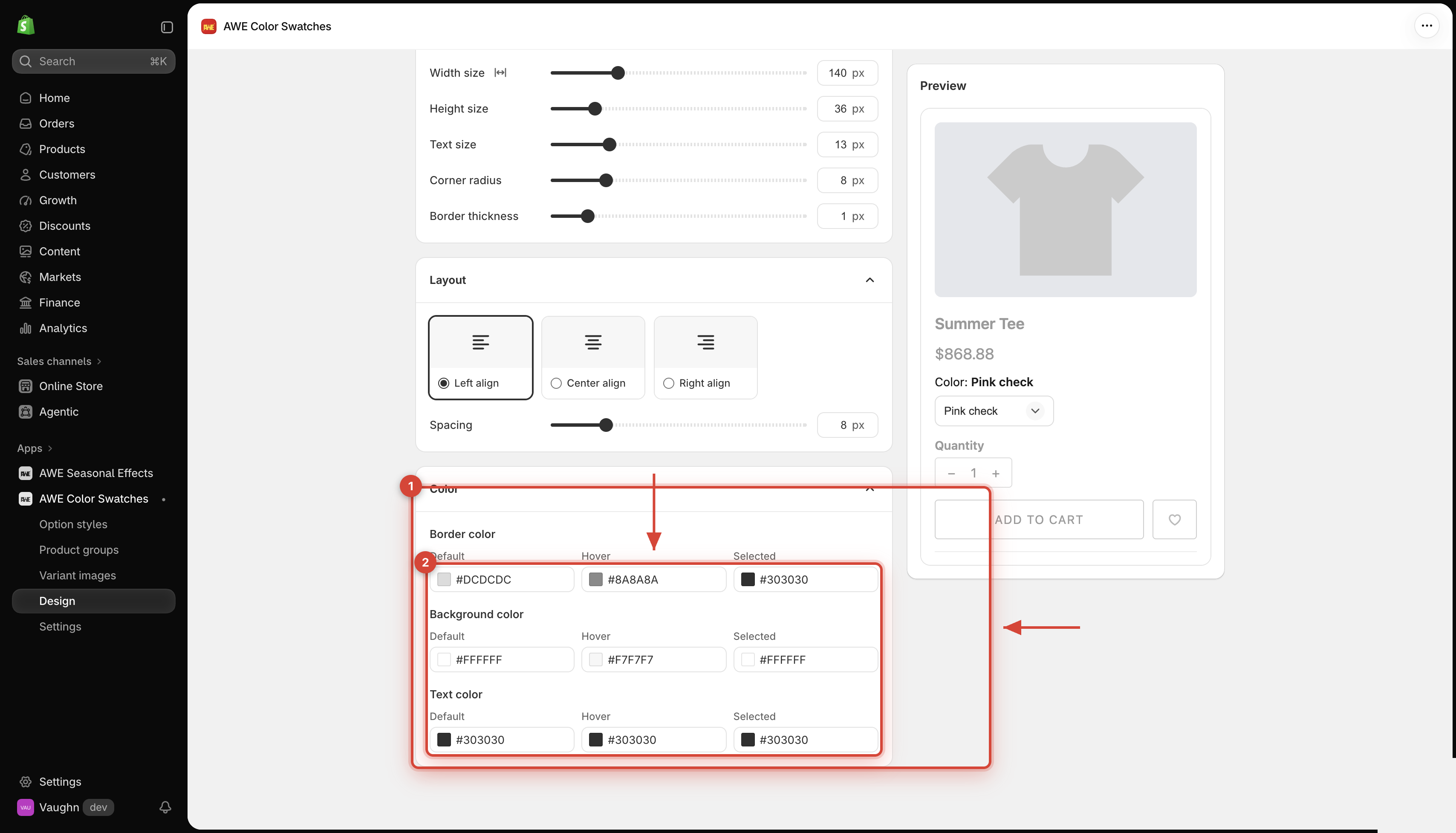 Dropdown colors
