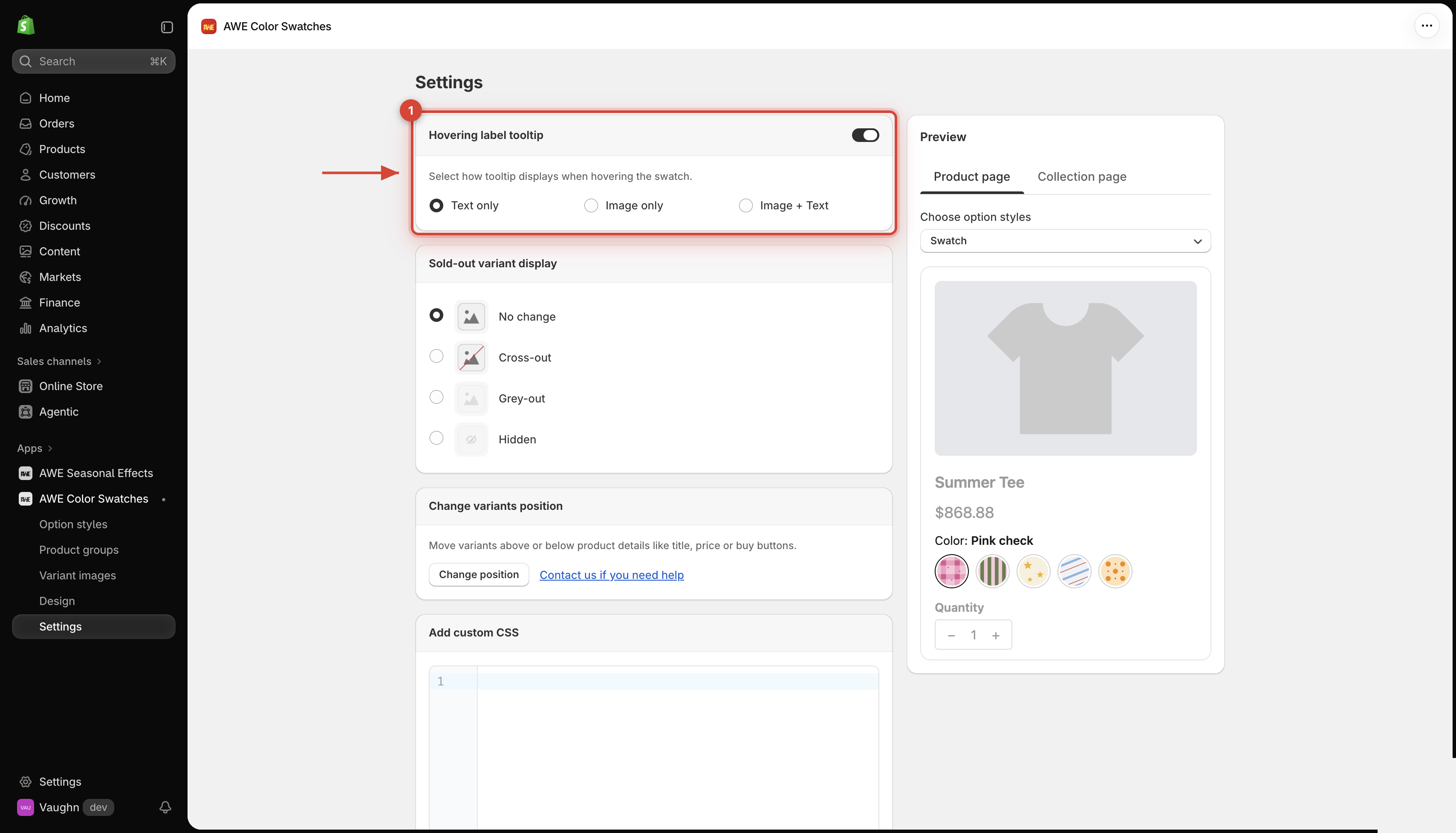 Hovering label tooltip