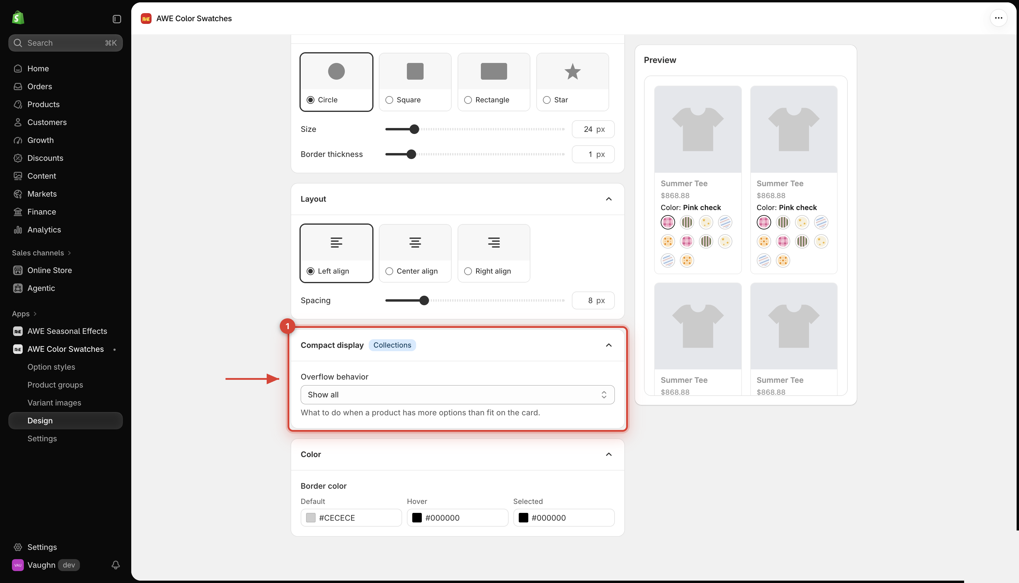 Compact display section on the Collection page tab