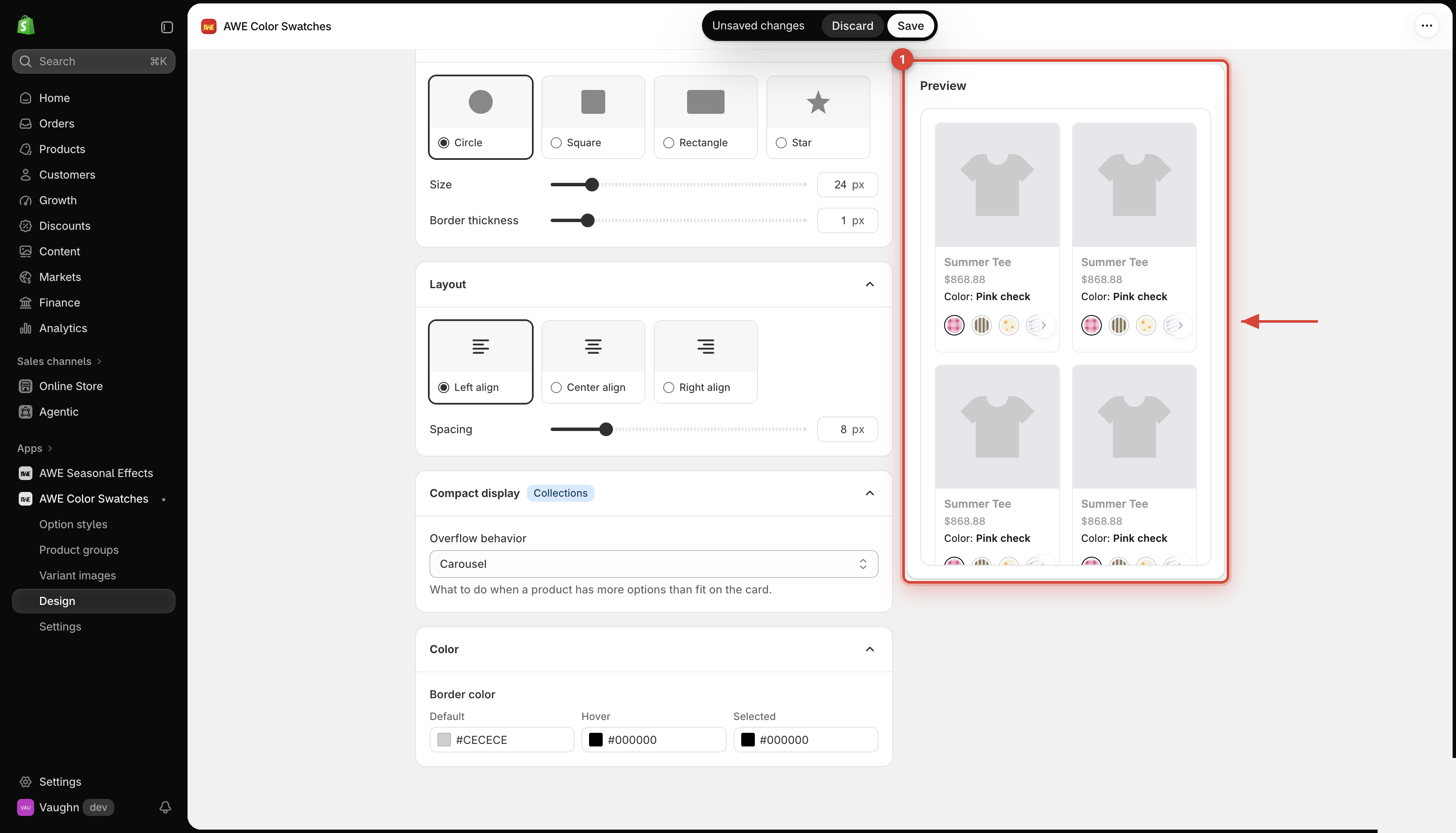 Collection page preview with compact display