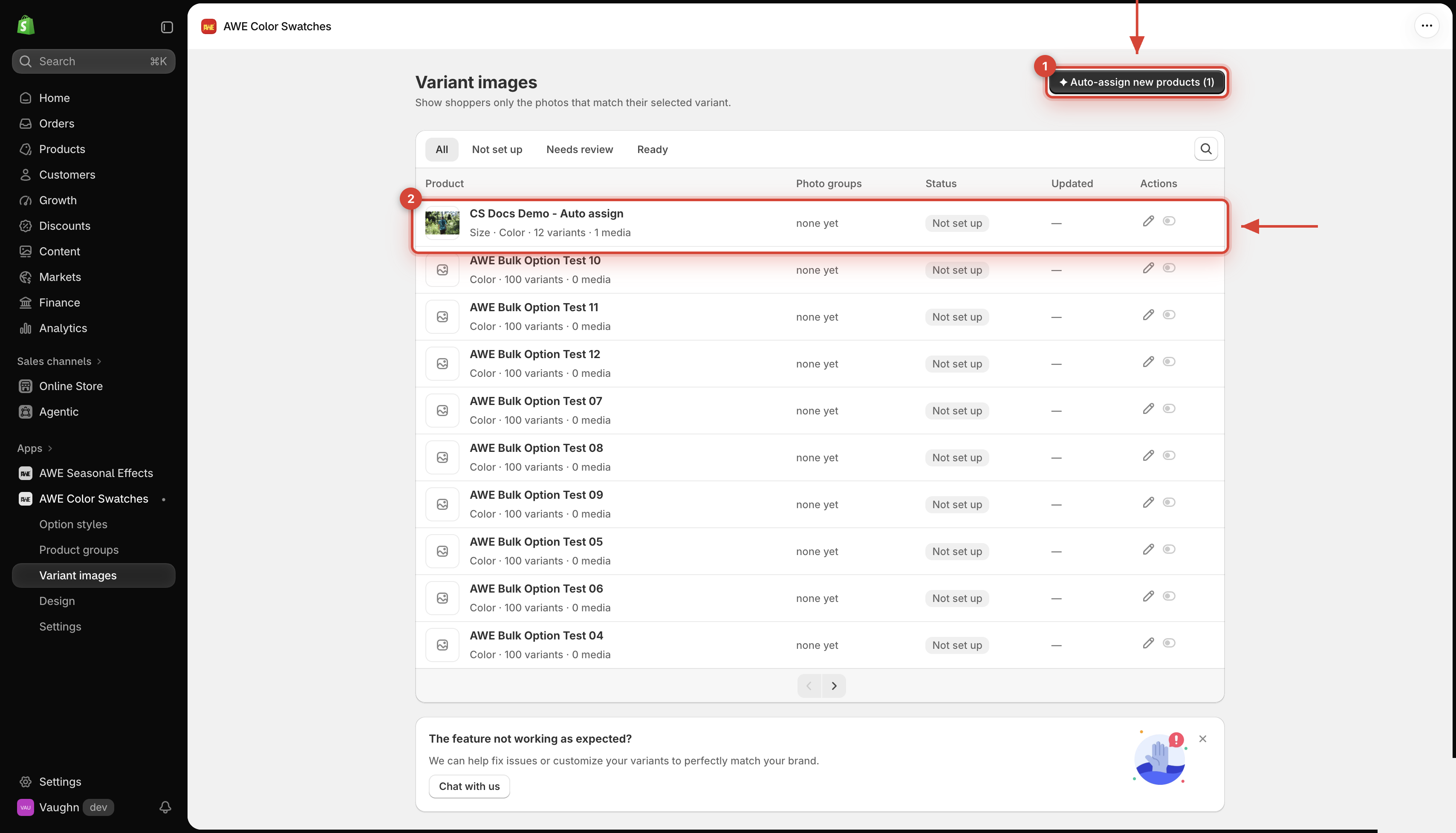 Auto-assign new products button